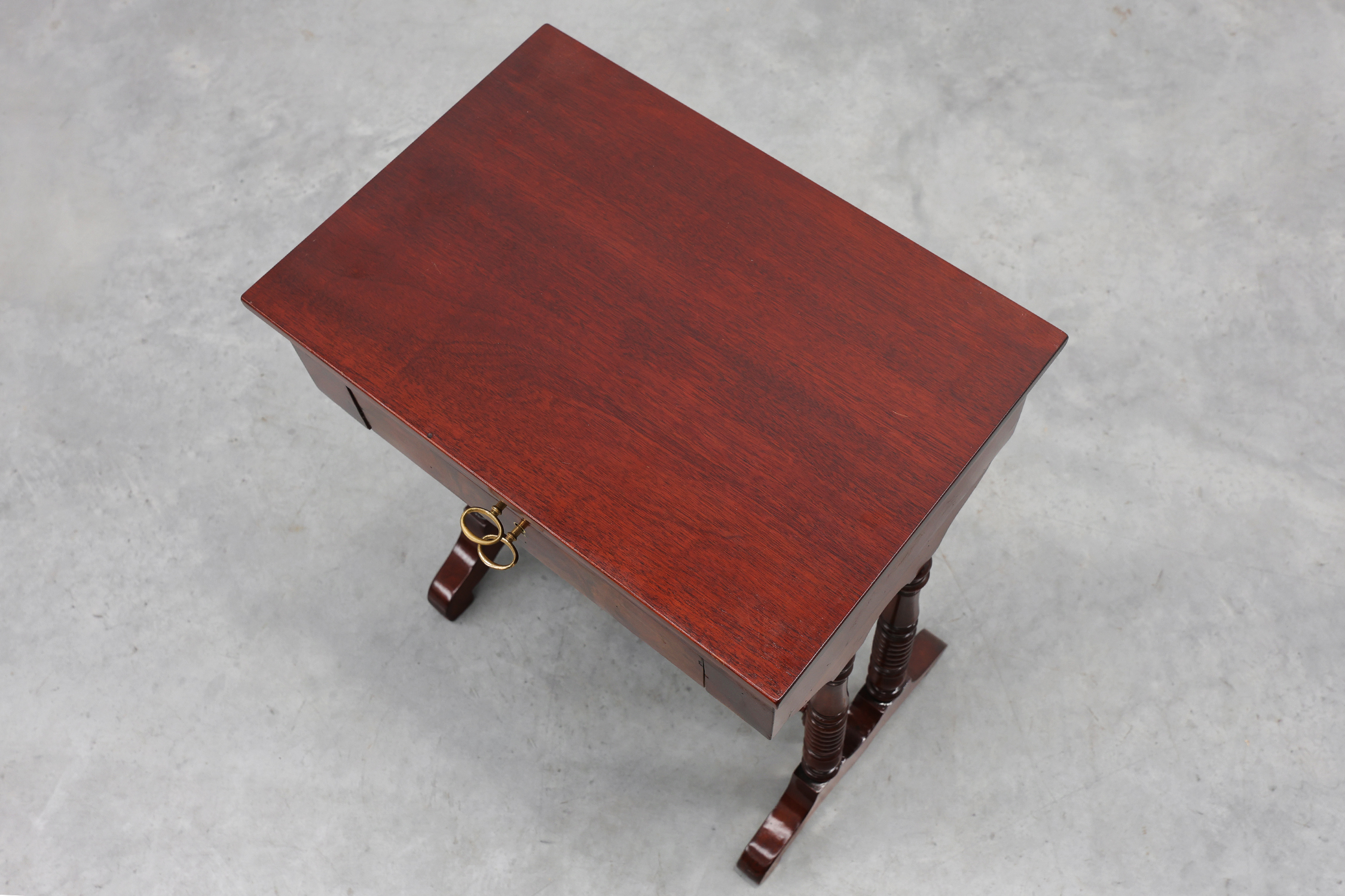 Louis Philippe Side Table with Two Drawers and Turned Twin Legs, France, 1850sthumbnail